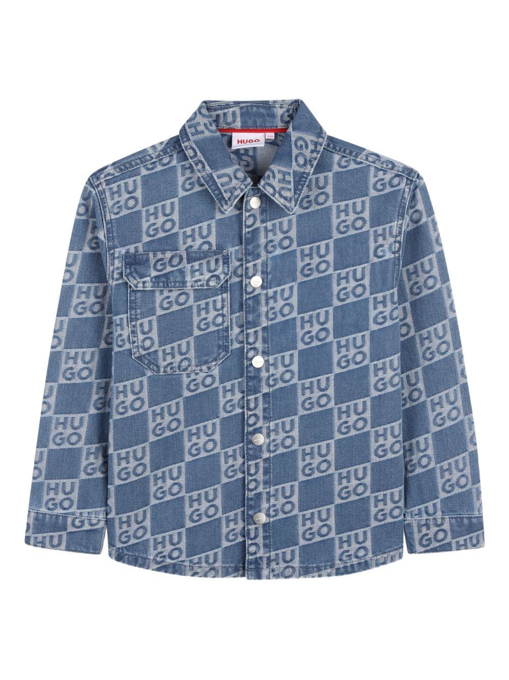 Camicia per bambino Hugo Kids denim con stampa logo all-over G01004 Z25 Hugo KIDS 