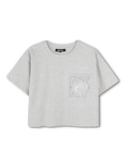 T-shirt per bambina Dkny Kids grigio con stampa logo sul petto e design crop D62312 A10 DKNY 