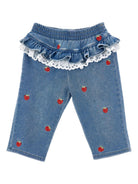 Jeans per neonata Monnalisa denim con ricamo fragole all-over 39G410 7017 0062 MONNALISA KIDS 