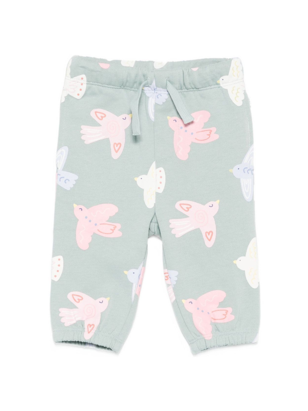 Pantaloni per neonata Stella McCartney Kids verde con coulisse e stampa di uccelli TX6090 Z3206 923MC STELLA McCARTNEY KIDS 