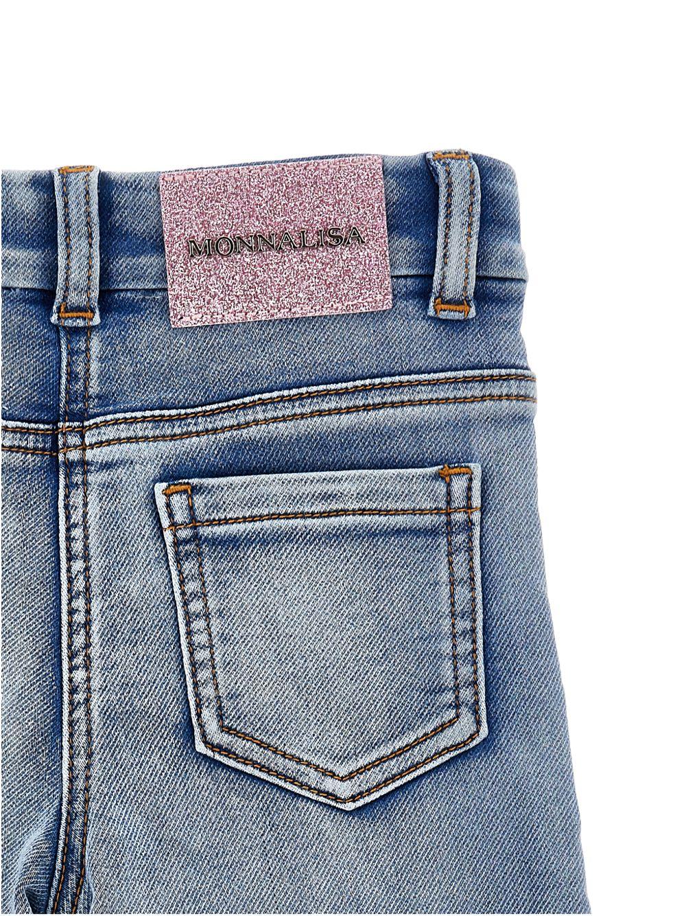Jeans per bambina Monnalisa in denim con ricamo a fiori 19G404 7015 055B MONNALISA KIDS 