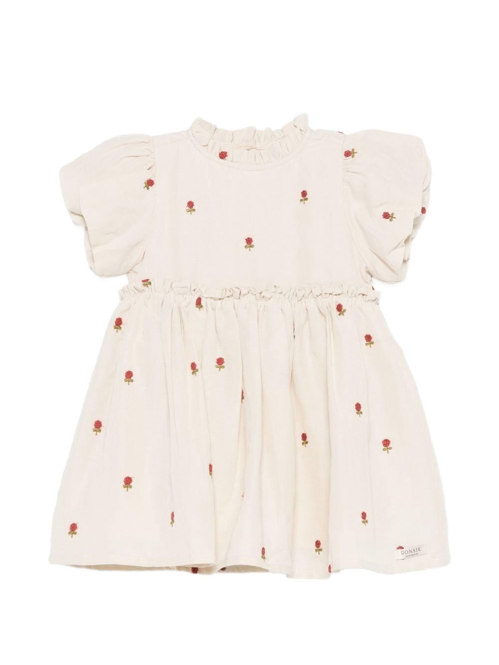 Abito per neonata Donsje beige con ricamo fiori all-over 4112901 00037 DONSJE KIDS 