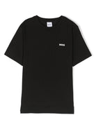 T-shirt per bambino BOSS Kidswear nero con logo goffrato bianco J25P23 09B BOSS KIDS 