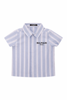 Camicia per neonato Balmain Kids azzurra con design a righe bianche BY5511 P0592 685BC BALMAIN KIDS 