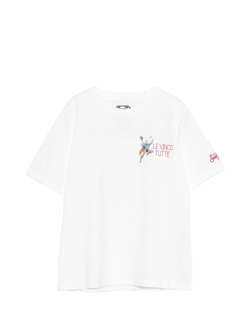 T-shirt per bambino MC2 Saint Barth Kids bianca con motivo SuperMan POT0002 00841L MC2 ST. BARTH KIDS 