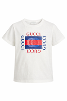 T-shirt per bambino Gucci Kids bianca con logo sul davanti 575114XJHO8 9214 GUCCI KIDS 