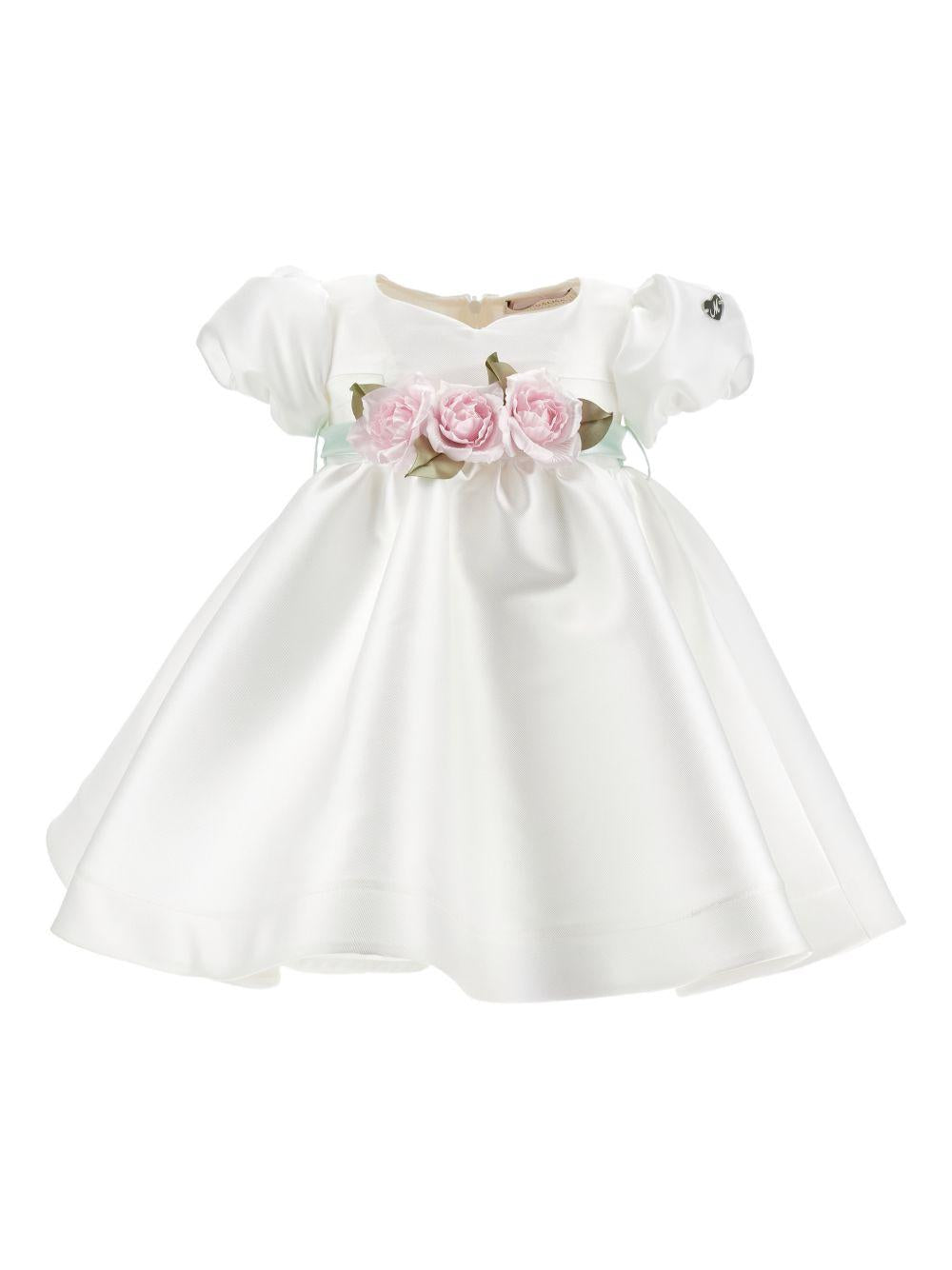 Abito per neonata Monnalisa bianco con dettaglio con fiocco e con fiore 73G903 7302 0120 MONNALISA KIDS 