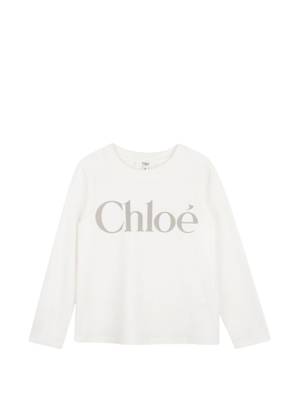 T-shirt per bambina Chloè Kids bianca con stampa logo sul davanti C21299 117 CHLOE' KIDS 