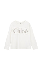 T-shirt per bambina Chloè Kids bianca con stampa logo sul davanti C21299 117 CHLOE' KIDS 