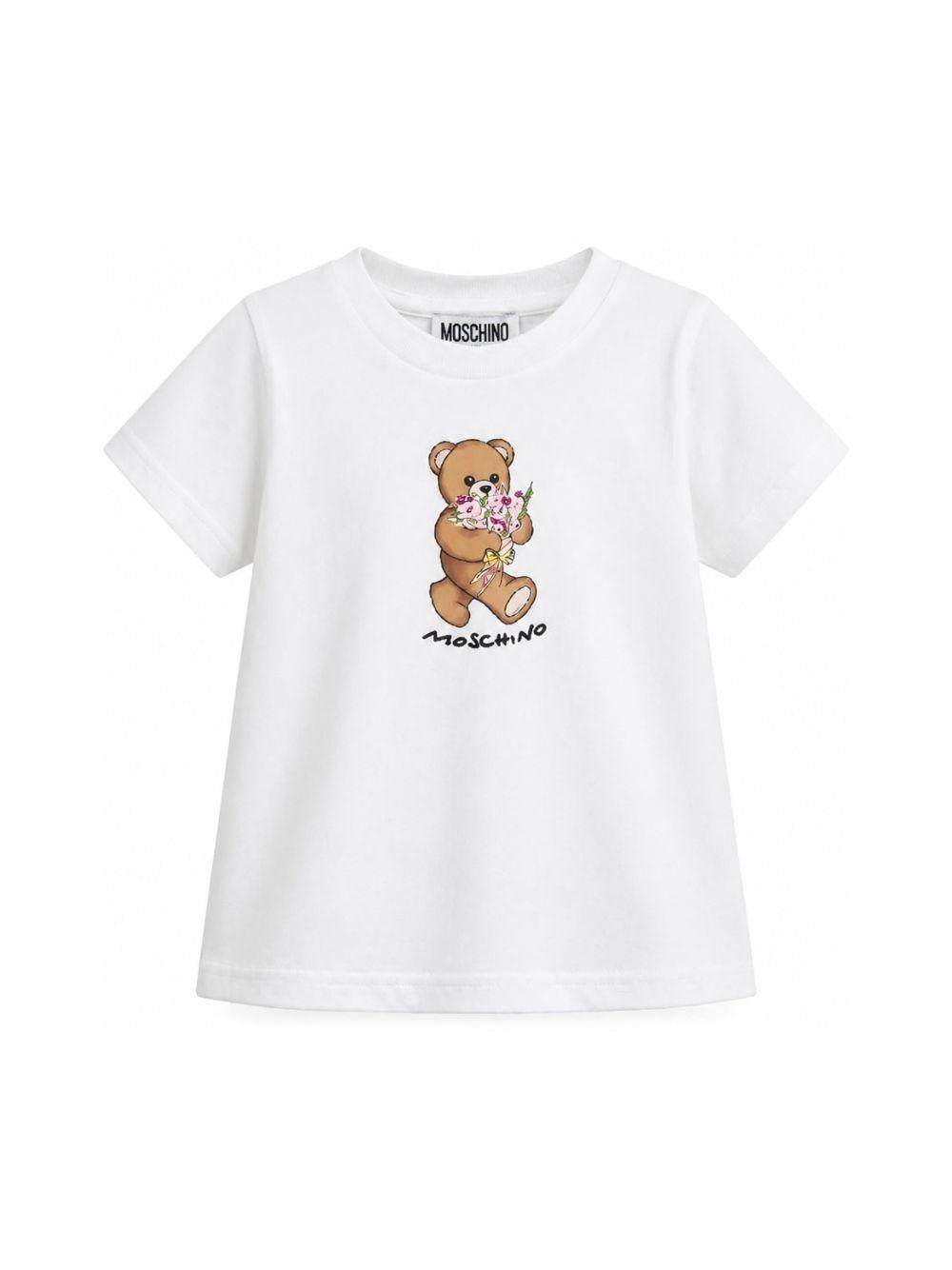 T-shirt da bambina Moschino Kids bianca con stampa orsacchiotto HGM06KLAA02 10101 MOSCHINO KIDS 