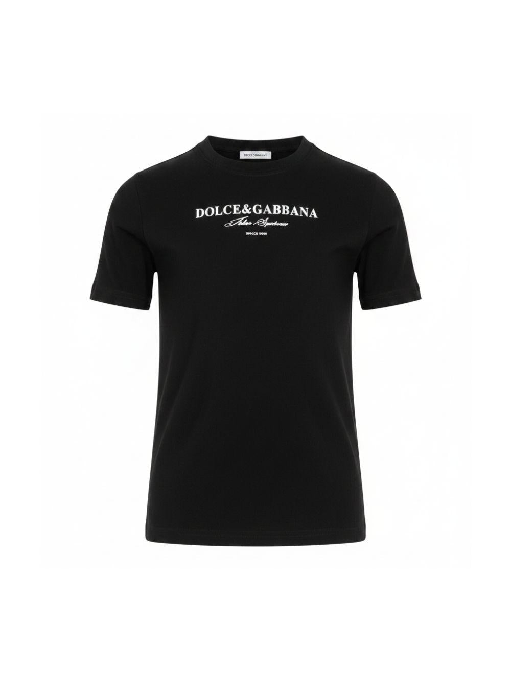 T-shirt per bambino Dolce & Gabbana Kids nera con logo sul davanti L4JTHU G7PBN N0000 DOLCE & GABBANA KIDS 