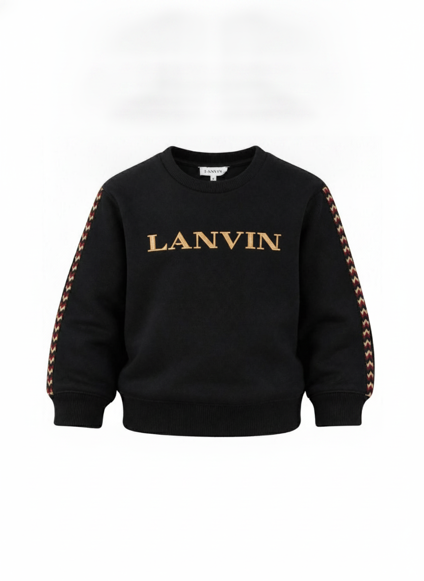 Felpa per bambini Lanvin Enfant nero con ricamo logo sul davanti N30401 09B LANVIN KIDS 