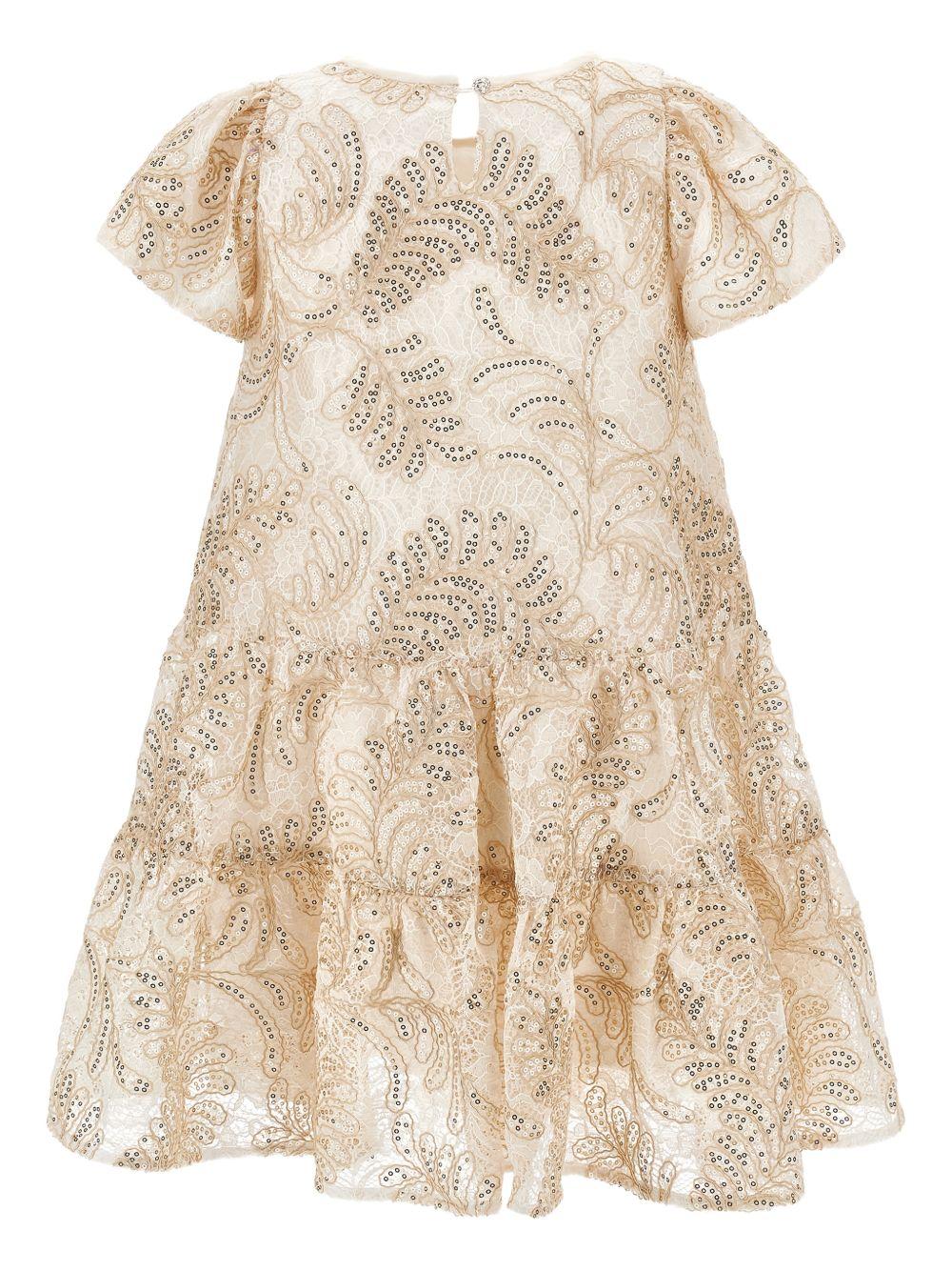 Abito per bambina Monnalisa beige con decorazione con paillettes 71G918RM 7995 0270 MONNALISA KIDS 