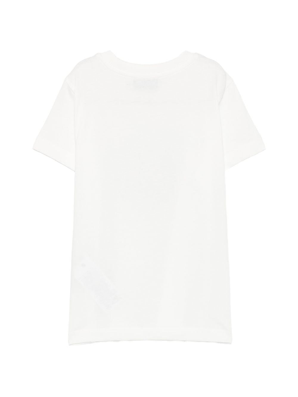 T-shirt per bambini Moschino Kids bianca con stampa grafica del logo HMM05VLAA57 10063 MOSCHINO KIDS 