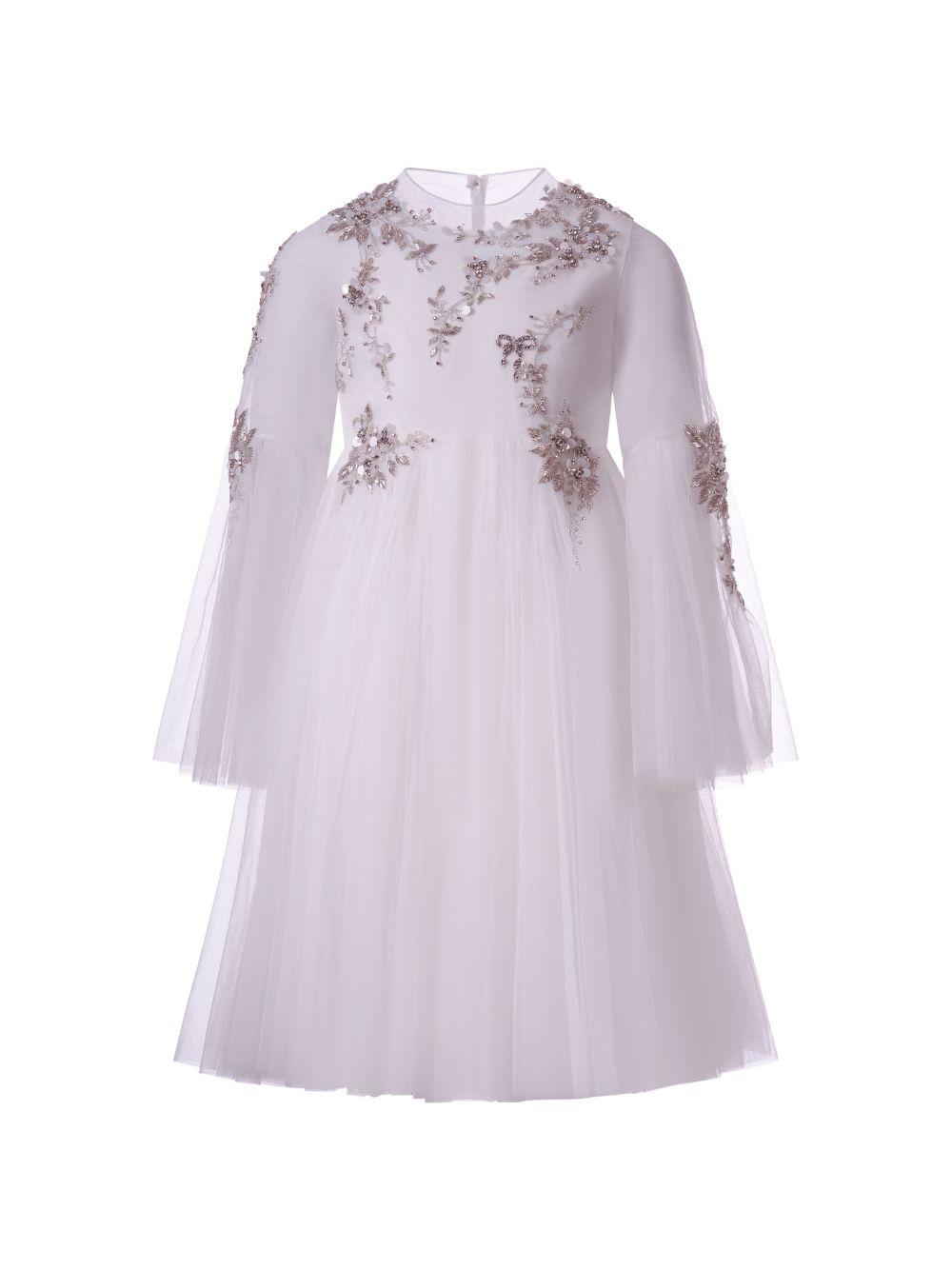 Abito per bambina Maison Ava bianco con decorazione floreale sul davanti MA FW25 GC19 WHITE MAISON AVA 