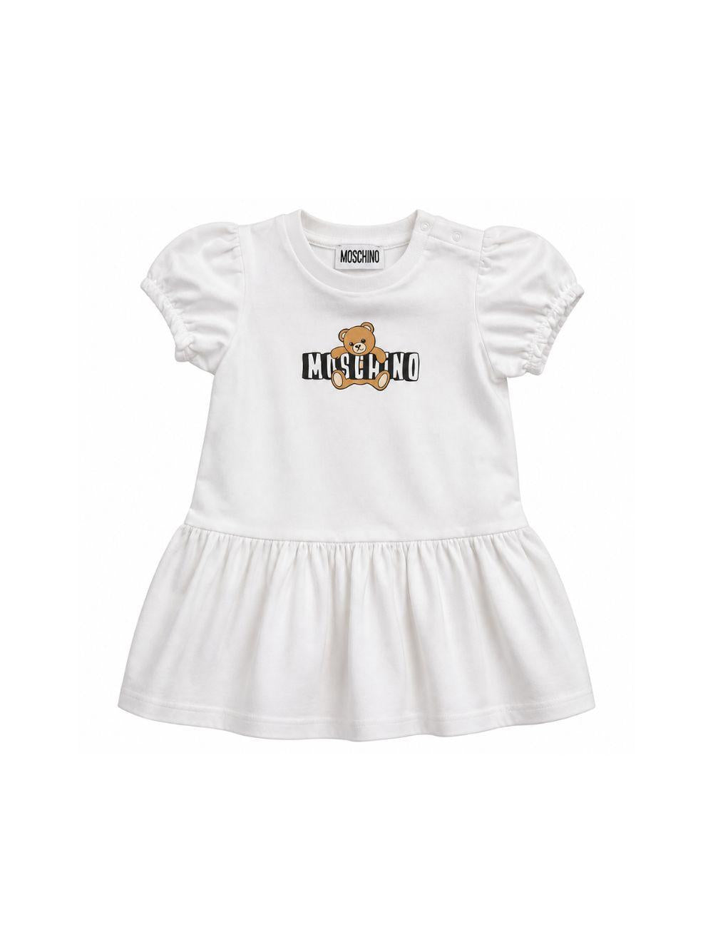 Abito per neonata Moschino Kids bianco a maniche corte MAV0C7LBA00 10101 MOSCHINO KIDS 