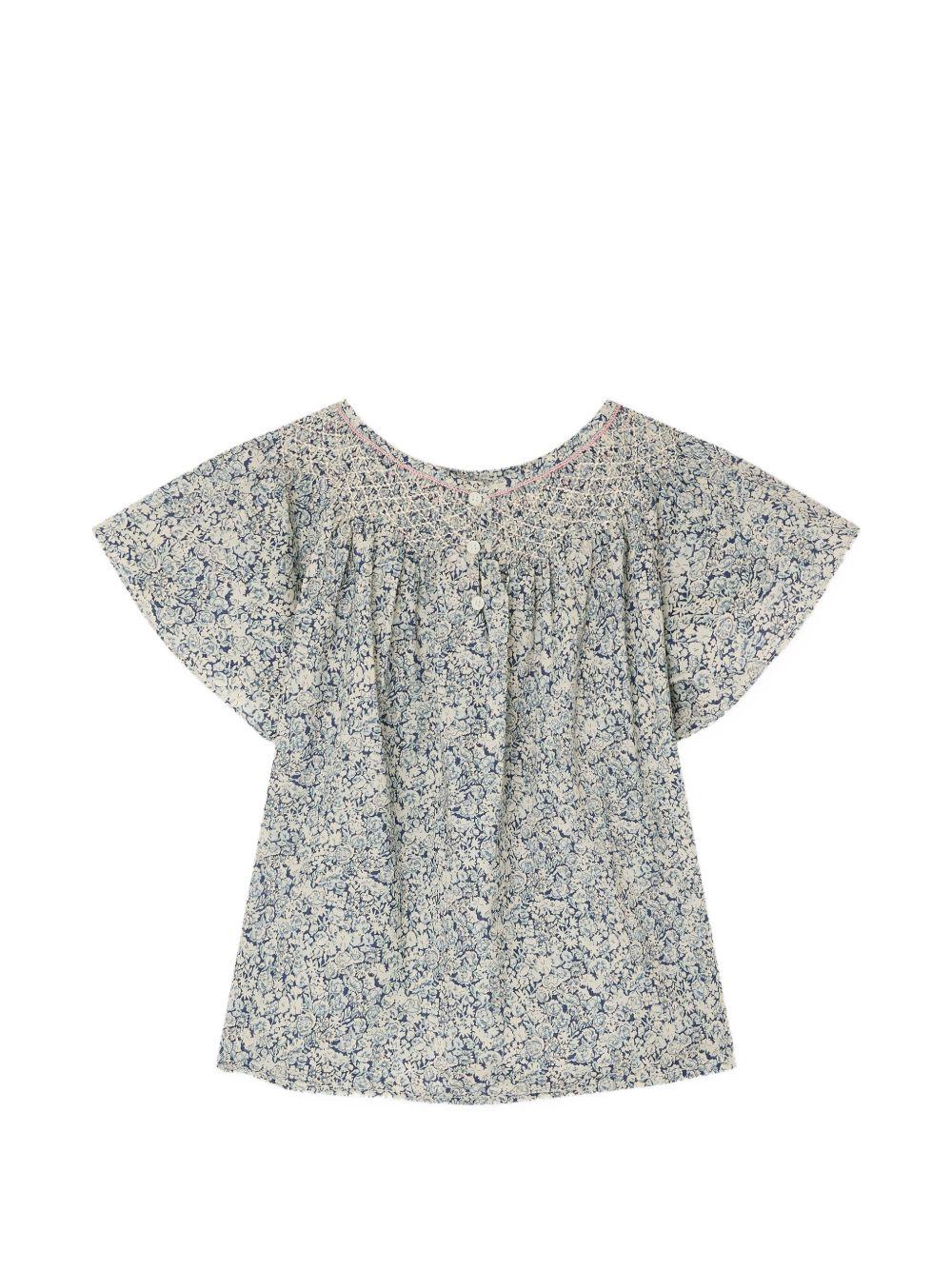 Blusa per bambina Bonpoint blu con stampa a fiori S06GBLW00014 519A BONPOINT KIDS 
