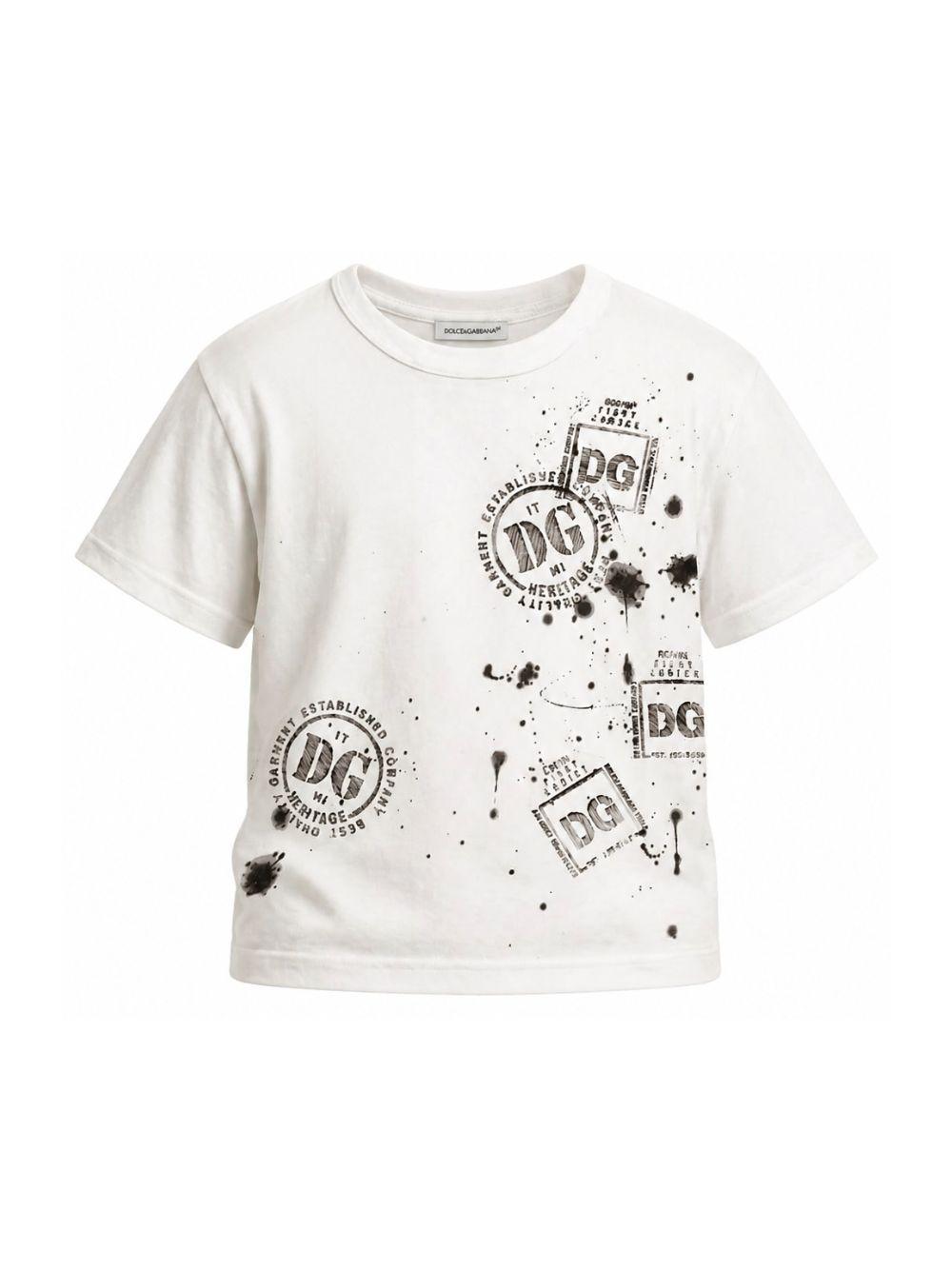T-shirt per bambino Dolce & Gabbana Kids bianca con stampa grafica con logo L4JTHV G7PZC W0111 DOLCE & GABBANA KIDS 