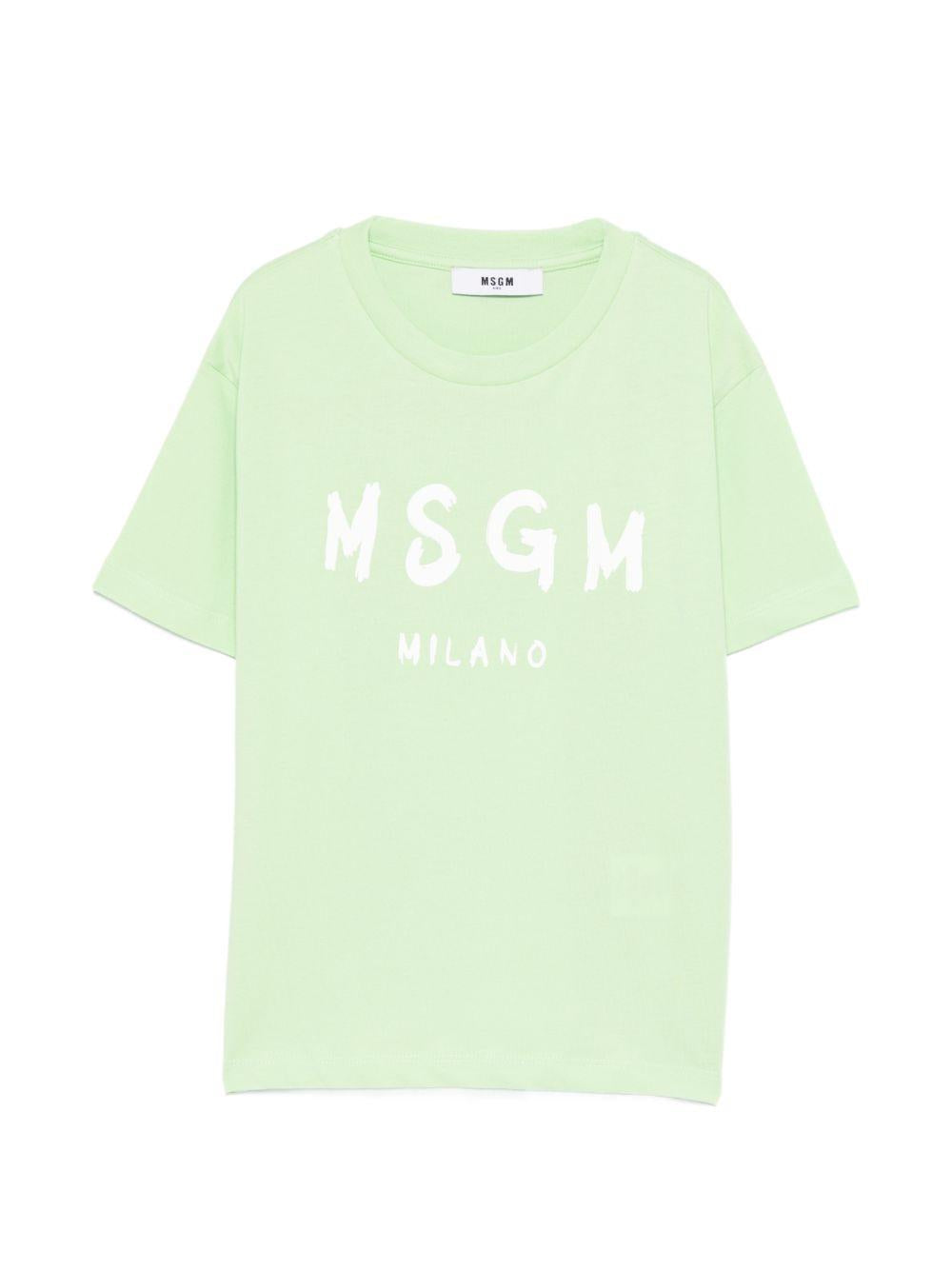 T-shirt per bambini MSGM Kids verde con scollo rotondo S6MSJUTH001 MS077 MSGM KIDS 