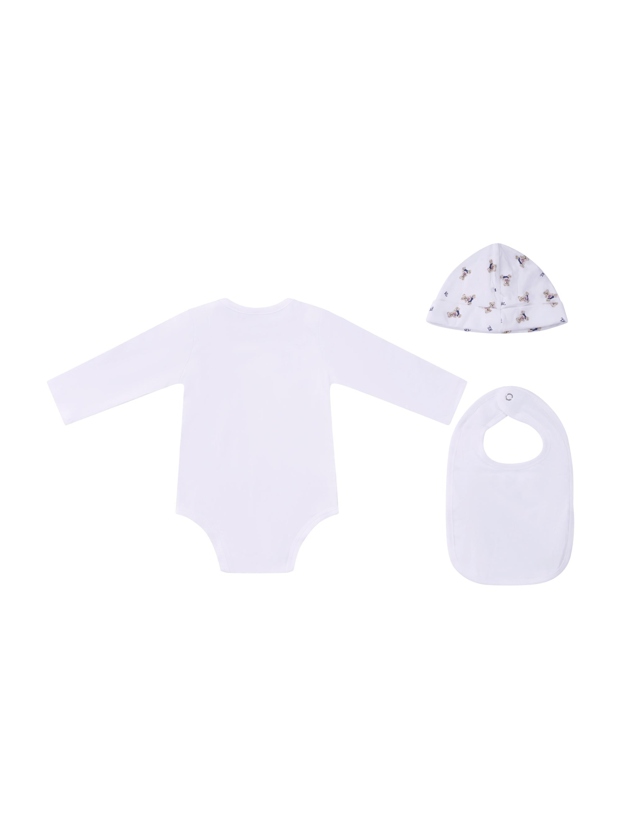 Set tutina bavaglino e cappellino per neonato Polo Ralph Lauren Kids bianco con stampa Teddy Bear 320P00760 001 Ralph Lauren kids 