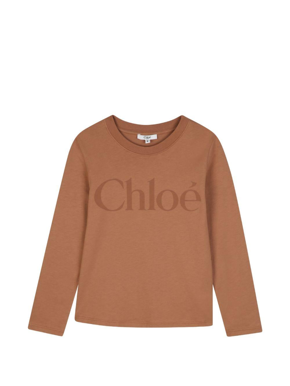 T-shirt per bambina Chloè Kids marrone con stampa logo sul davanti C21299 31F CHLOE' KIDS 