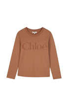T-shirt per bambina Chloè Kids marrone con stampa logo sul davanti C21299 31F CHLOE' KIDS 