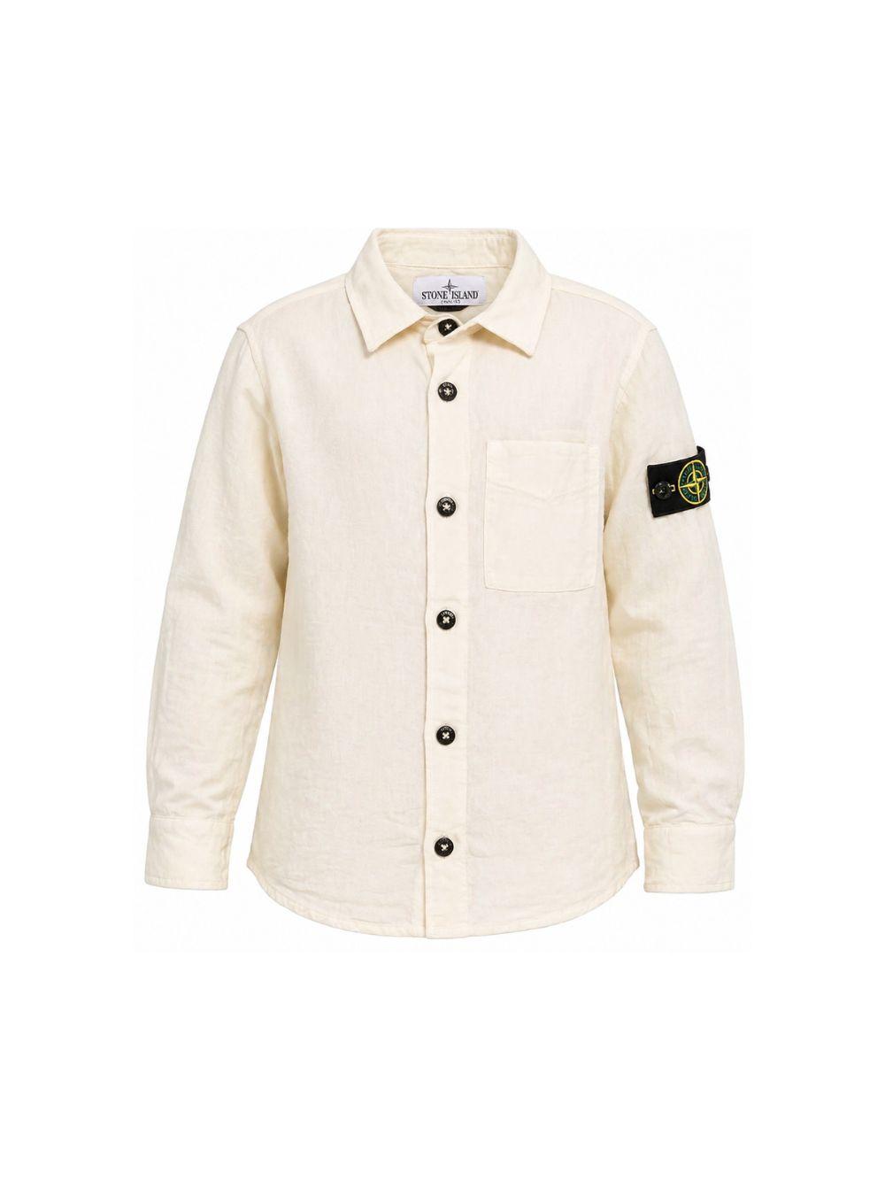 Camicia per bambino Stone Island Junior beige con toppa con logo L1S161100003S0145 V0097 STONE ISLAND JUNIOR 