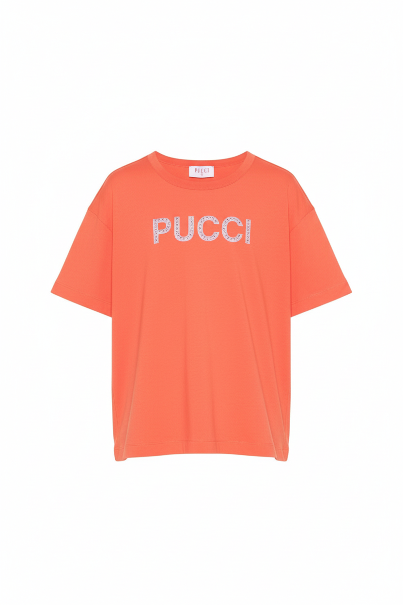 T-shirt per bambina Emilio Pucci Junior arancione con logo con borchie PY8B31 Z3672 472 EMILIO PUCCI JUNIOR 
