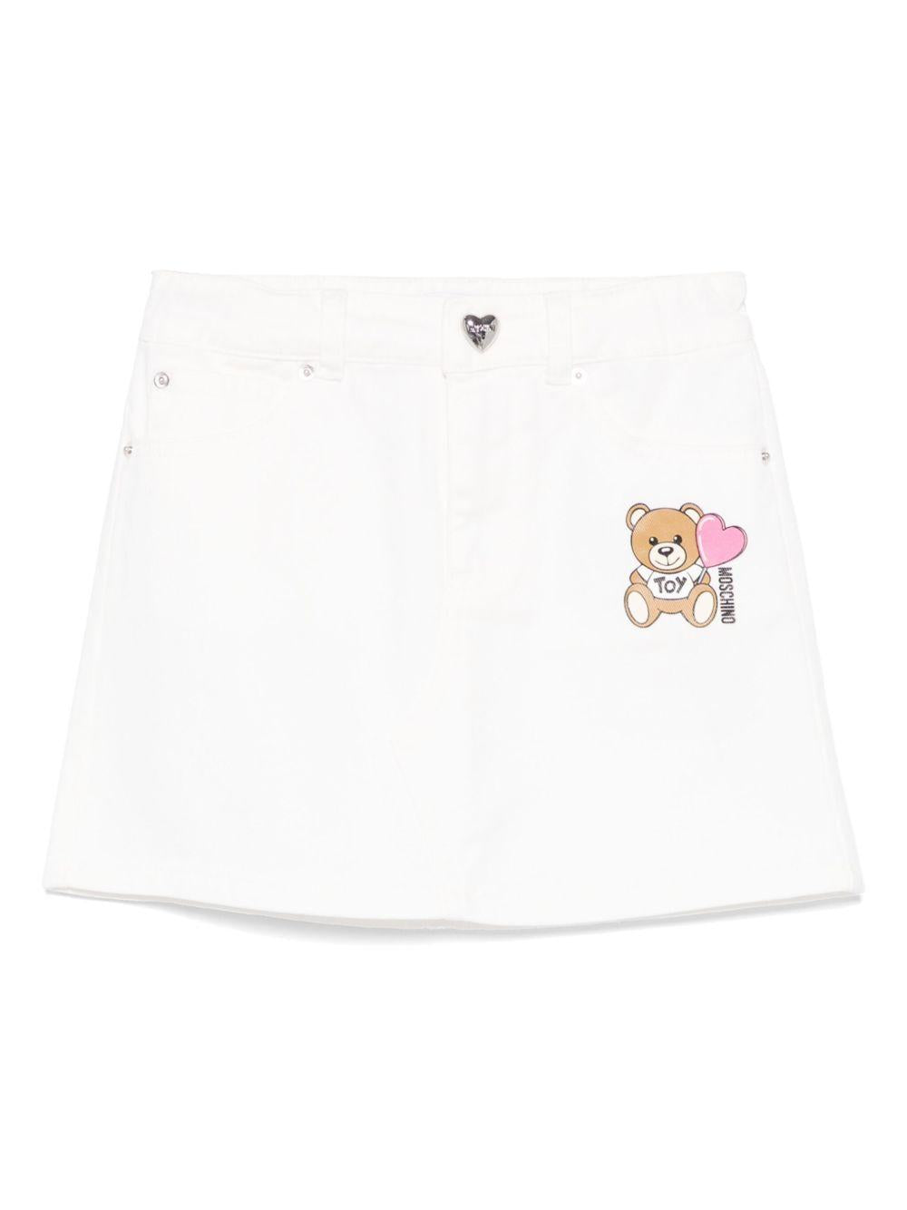 Minigonna denim per bambina Moschino Kids bianco con passanti HAJ03MLOA14 10063 MOSCHINO KIDS 