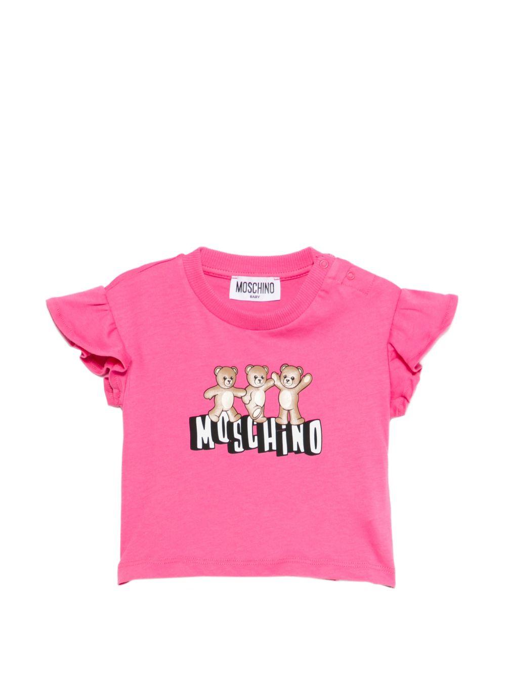 T-shirt per neonata Moschino Kids fucsia con ruches MDM03QLAA17 50533 MOSCHINO KIDS 