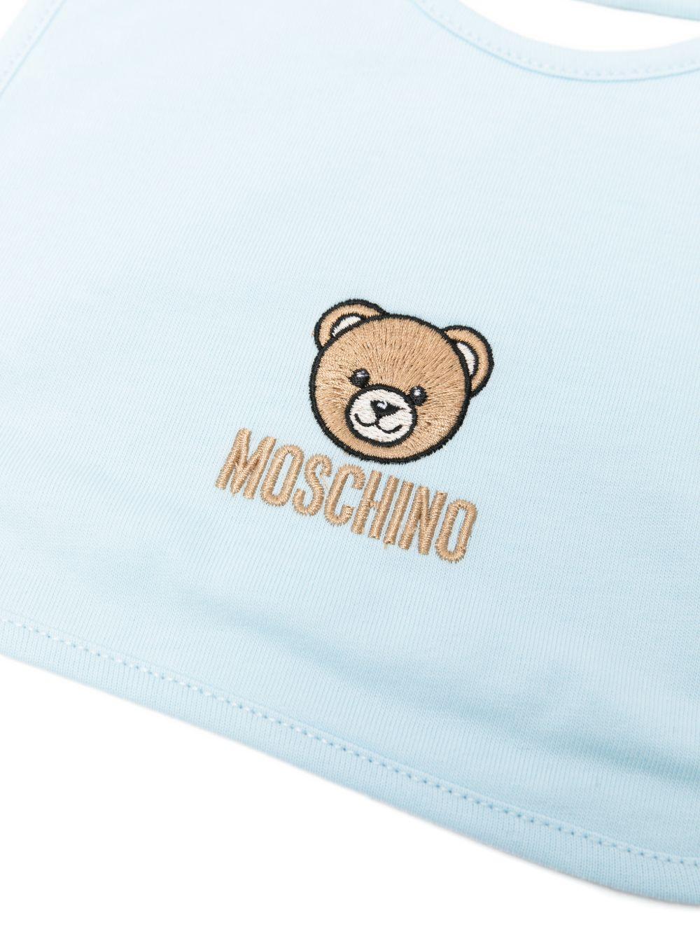 Set cappello e bavaglino per neonato Moschino Kids azzurro con ricamo Teddy Bear MRY03ELAA23 40304 MOSCHINO KIDS 
