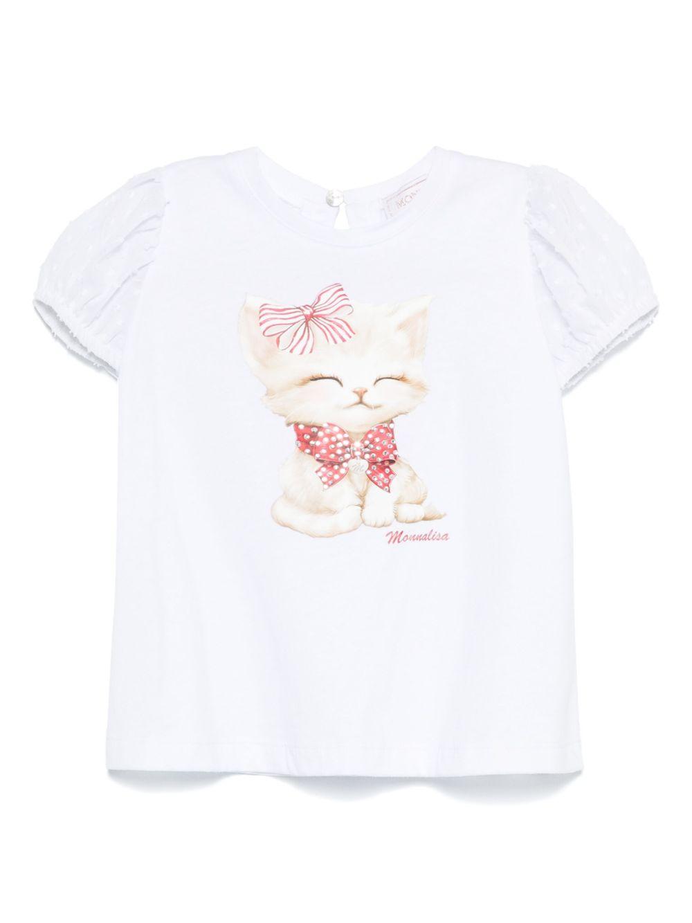 T-shirt per neonata Monnalisa bianco con stampa e decorazione con strass 39E619 5011 0099 MONNALISA KIDS 