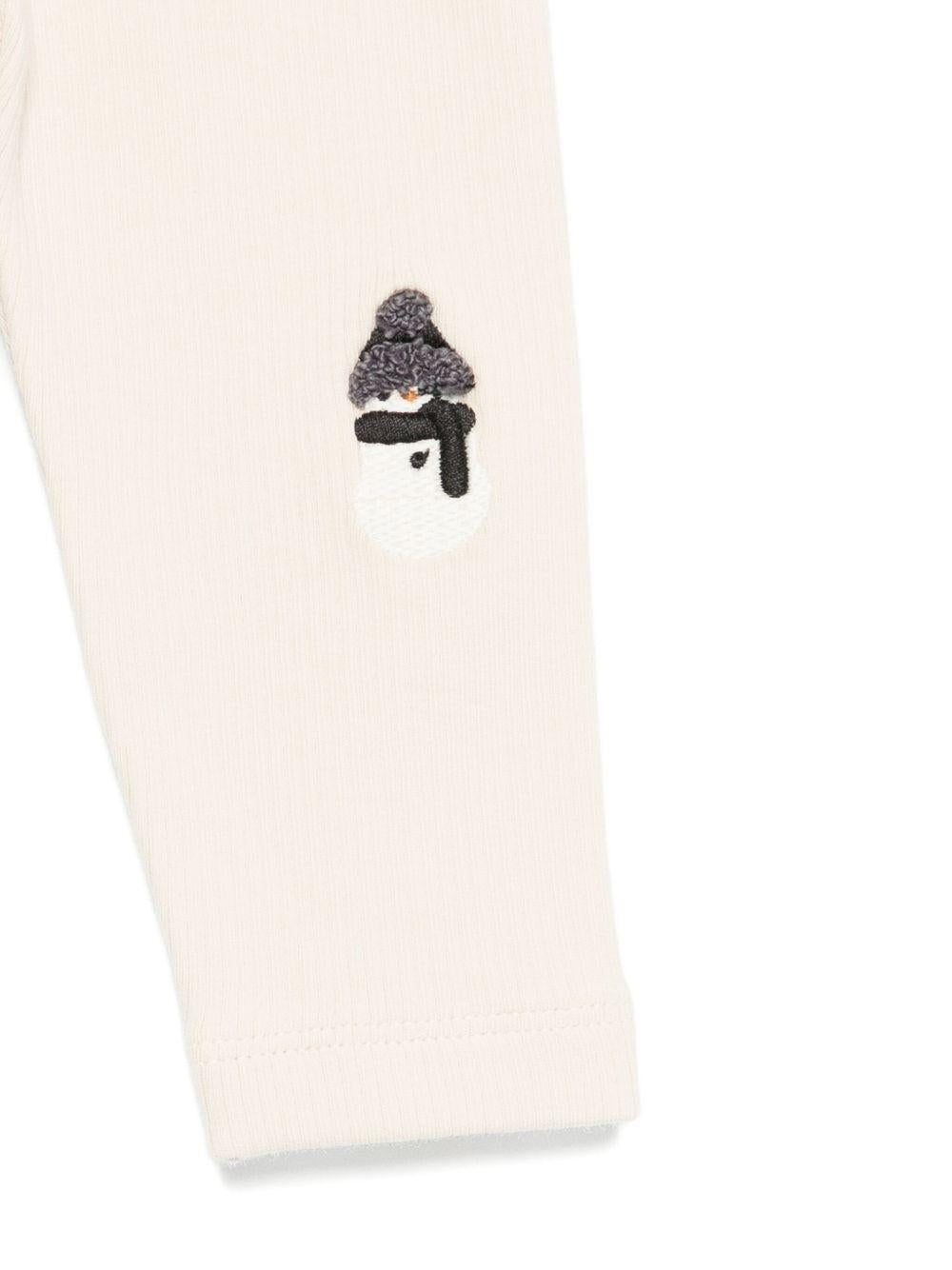 Pantaloni per neonati Donsje beige con pupazzo di neve ricamato 3042802 00004 DONSJE 