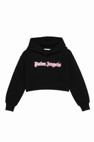 Felpa per bambina Palm Angels Kids nero con cappuccio decorato<BR/> PGBB006S26FLE001 110 PALM ANGELS KIDS 