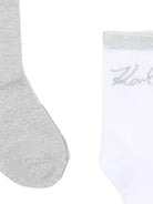 Calzini per bambina Karl Lagerfeld Kids bianco e grigio con stampa di gatti (set di due) Z31205 016 KARL LAGERFELD KIDS 