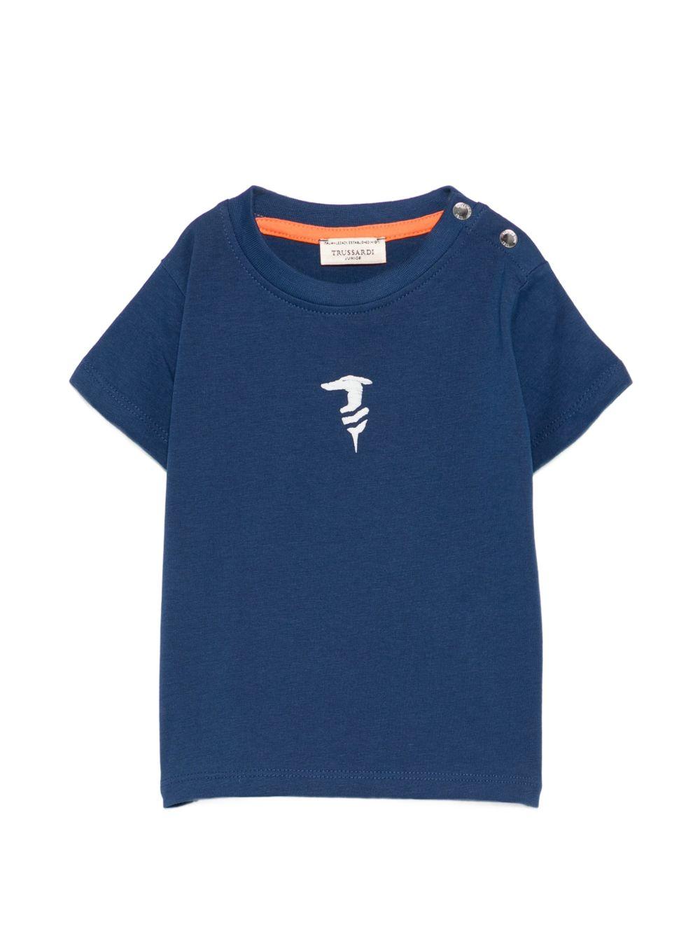 T-shirt per neonato Trussardi Junior blu con logo sul davanti TIP26048TS BLUE EST. TRUSSARDI KIDS 