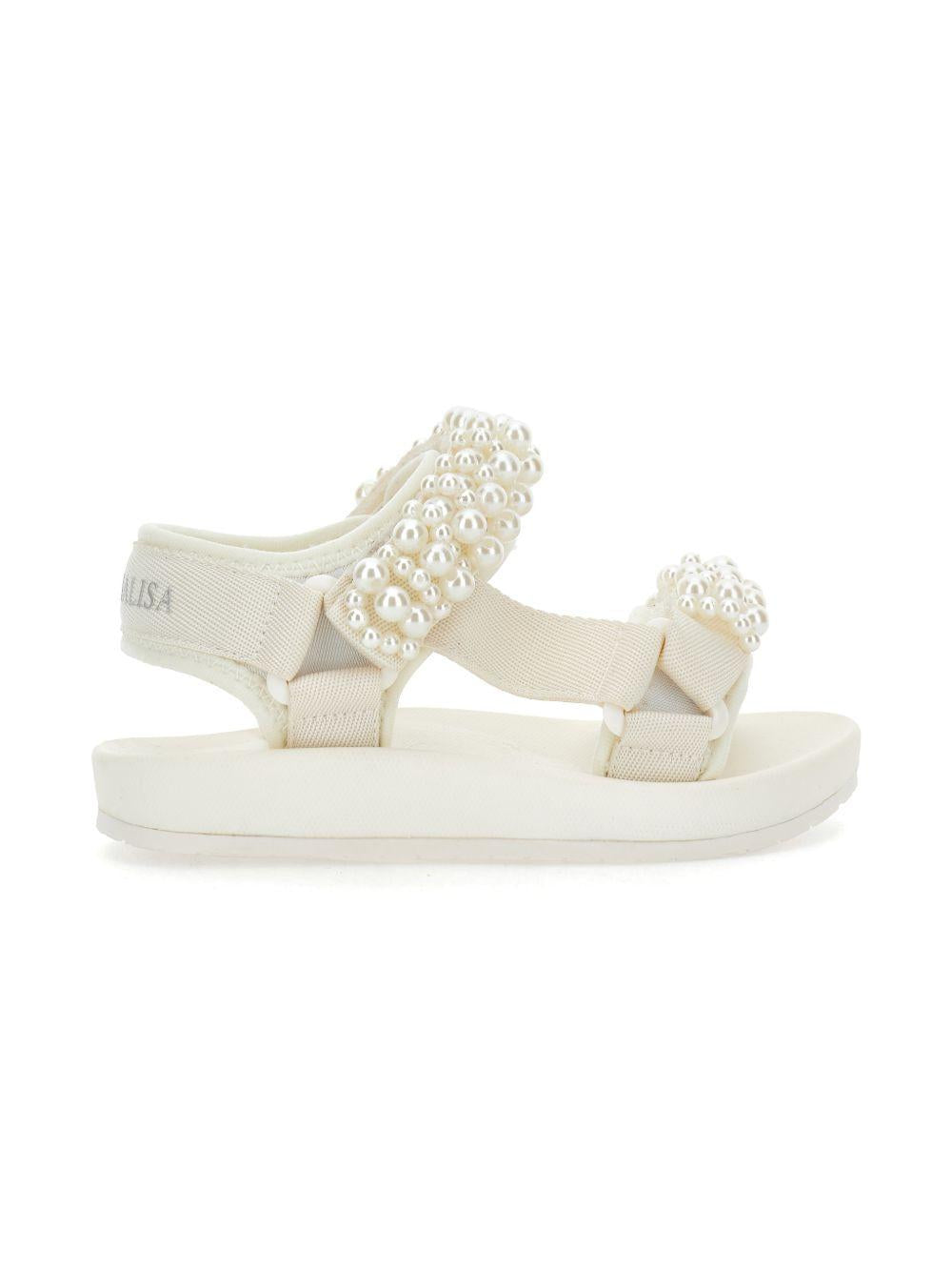 Sandali per bambina Monnalisa bianchi con applicazioni a perline 8CG012 7700 0001 MONNALISA KIDS 