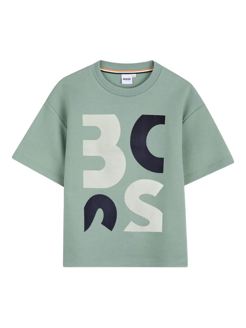 T-shirt per bambino Boss Kids verde con stampa logo J52990 64U BOSS KIDS 