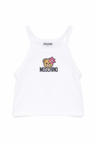 Top per bambina Moschino Kids bianca con stampa Teddy Bear  con fiore HDM06ZLBA39 10101 MOSCHINO KIDS 