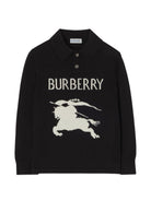 T-shirt per bambino Burberry Kids nera con colletto stile polo 8125922 A1189 BURBERRY KIDS 