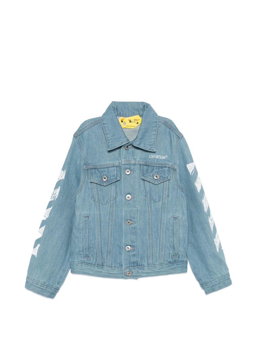 Giacca di jeans per bambino Off-White Kids denim con stampa strisce sulle maniche 44BYE001S26D001 423 OFF WHITE KIDS 