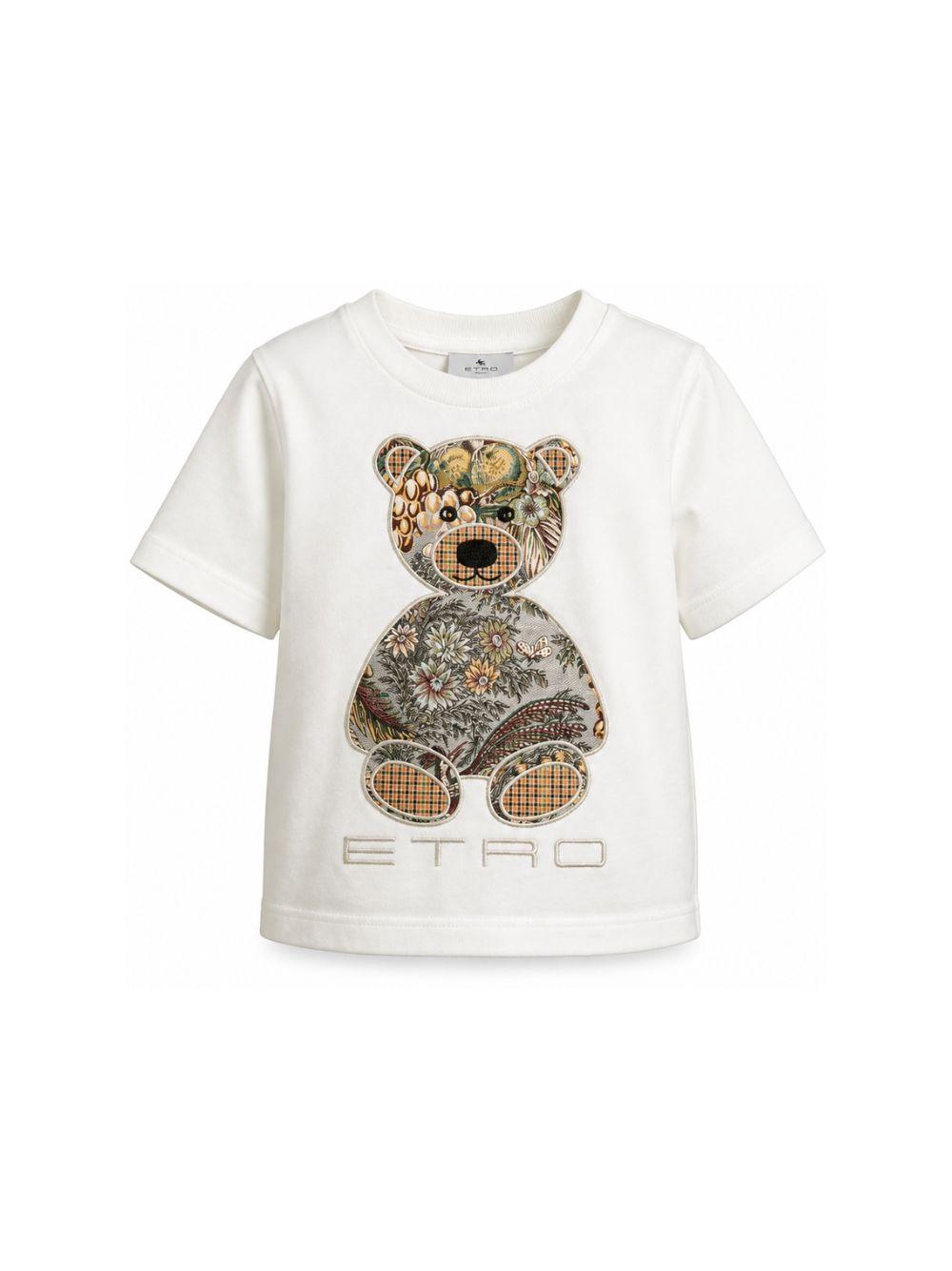 T-shirt per bambini Etro Kids bianca con ricamo orso sul davanti GZ8P31 Z3672 102 ETRO KIDS 