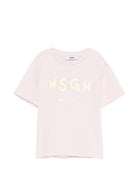 T-shirt per bambina MSGM Kids rosa con scollo rotondo S6MSJUTH001 MS076 MSGM KIDS 