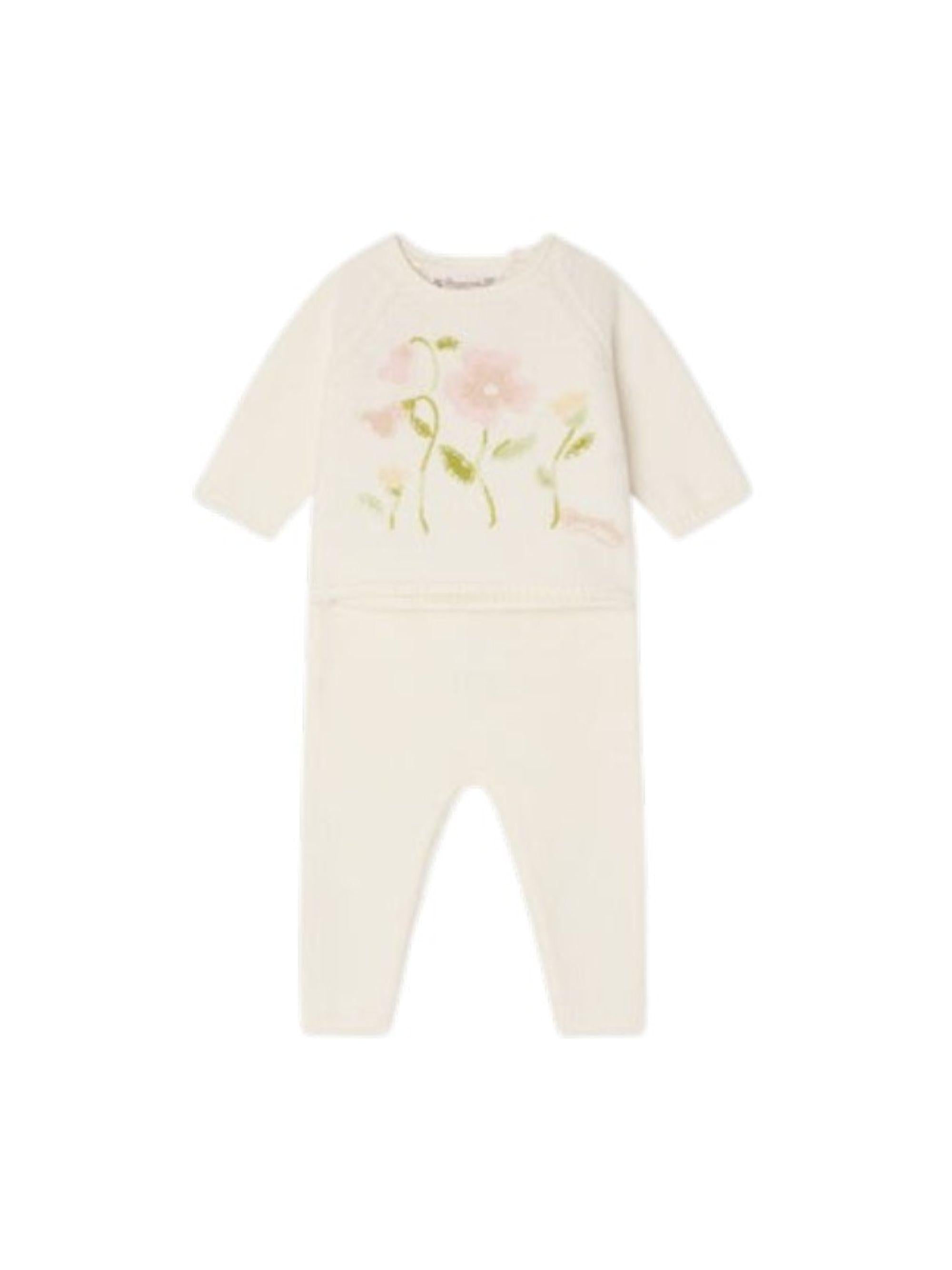 Set t-shirt e pantaloni per neonata Bonpoint bianco con stampa floreale S06NSEK00006 920 BONPOINT KIDS 