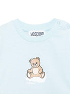 Set T-shirt e shorts per neonato Moschino Kids azzurro con stampa nuvole MUG01QLLB61 83679 MOSCHINO KIDS 