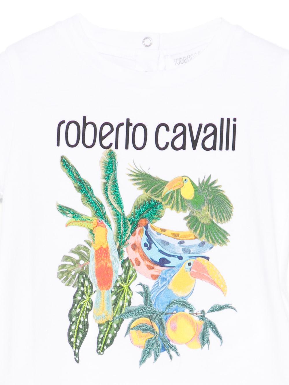 T-shirt per neonato Roberto Cavalli Kids bianca con stampa grafica tropicale CIP26083TS WHITE ROBERTO CAVALLI KIDS 