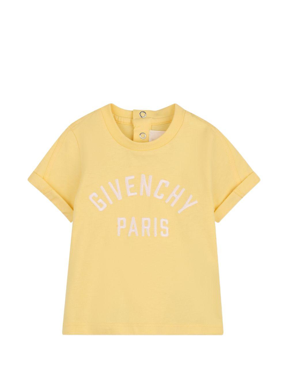T-shirt per neonato Givenchy Kids gialla con ricamo logo H31230 524 GIVENCHY KIDS 