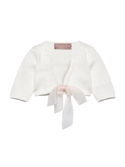 Cardigan per neonata La Stupenderia bianco in cotone con orlo e polsini a coste SCSC52802 O23 LA STUPENDERIA KIDS 