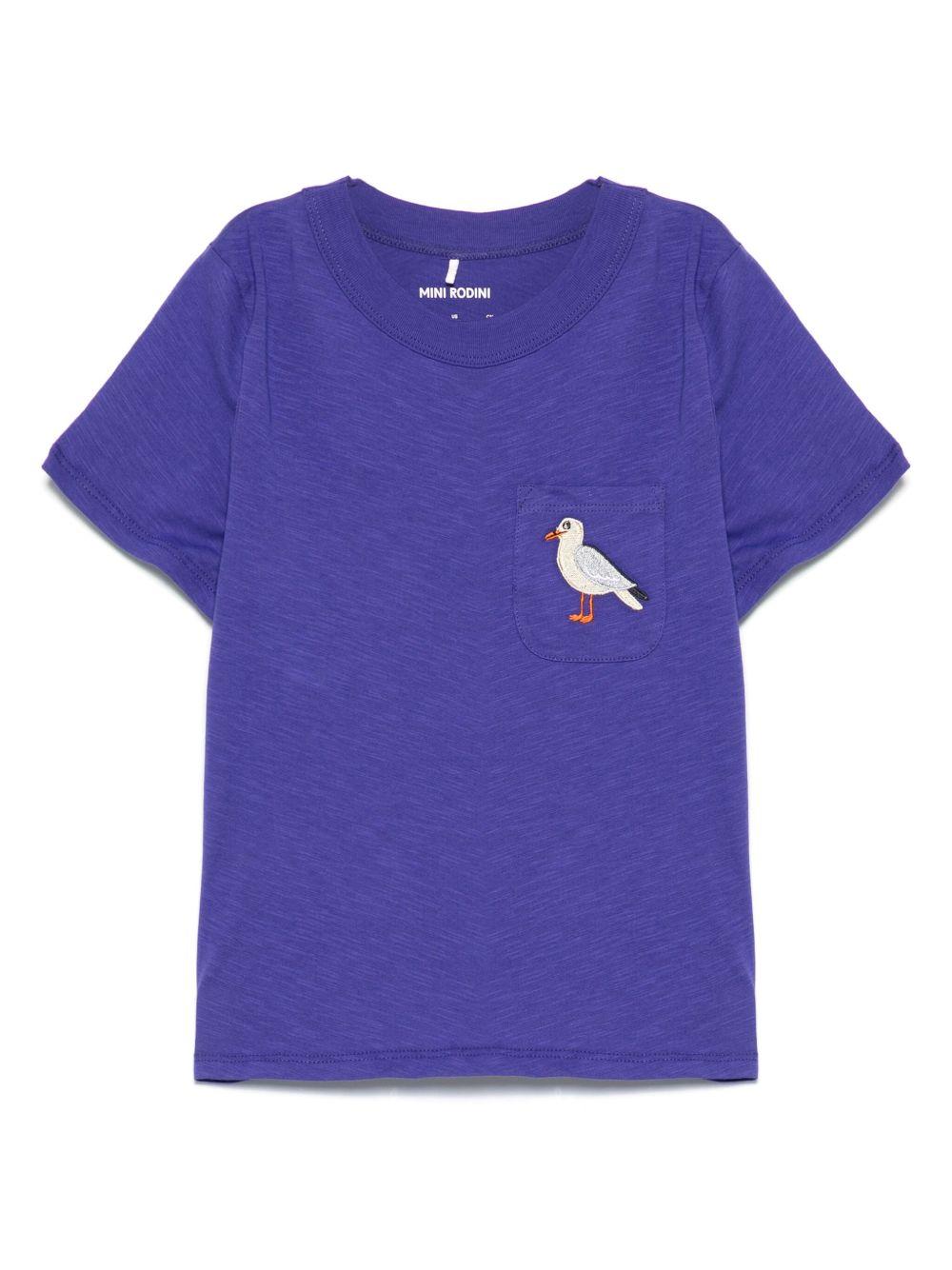 T-shirt per bambina Mini Rodini viola con tasca applicata sul petto 2522013645 PURPLE MINI RODINI KIDS 