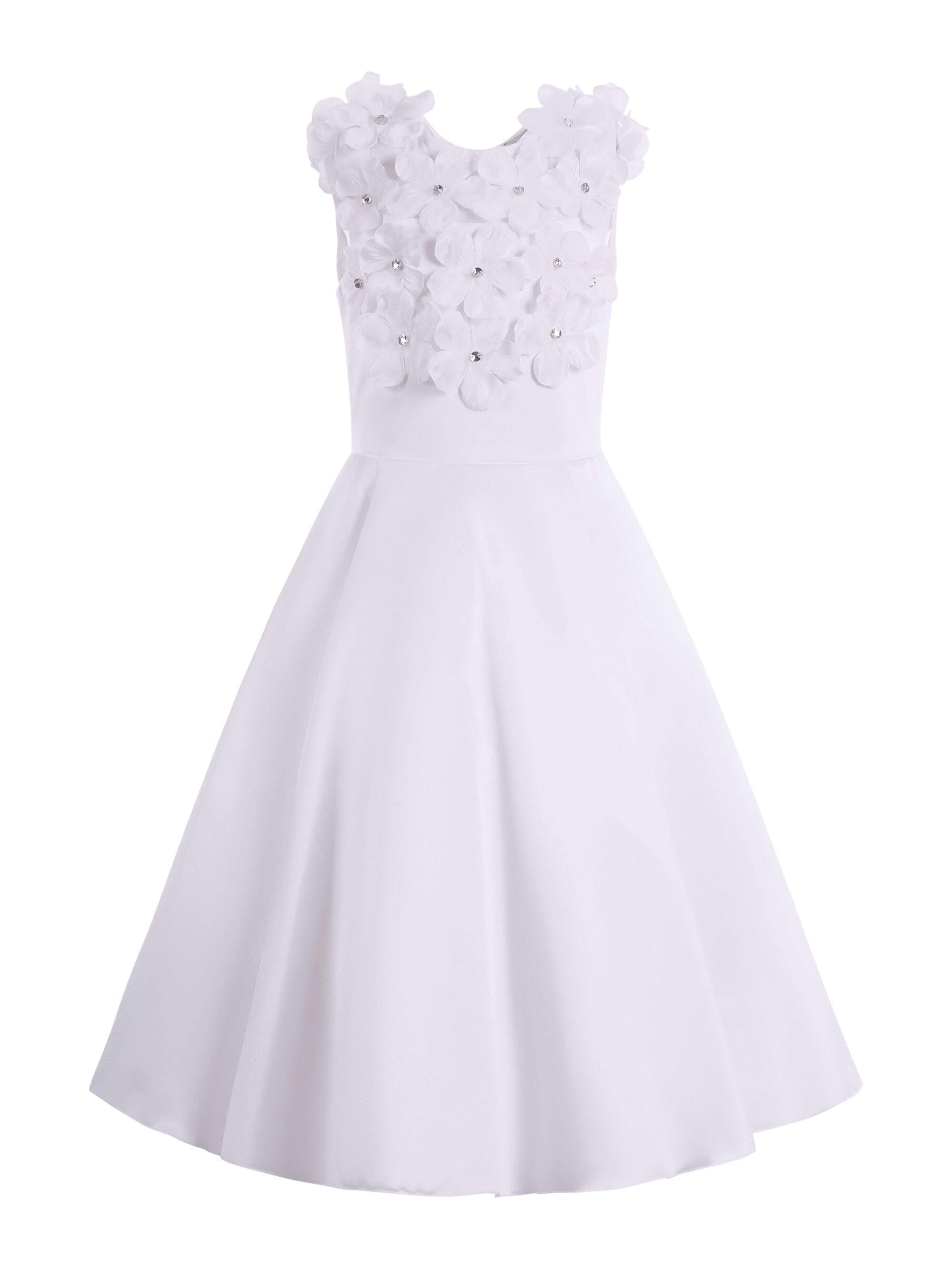 Abito per bambina Monnalisa bianco con dettaglio a fiori 77G900 7121 0001 MONNALISA KIDS 